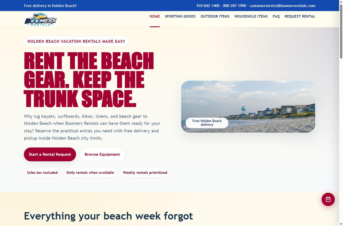 Screenshot of the Boomers Rentals website demo by Fred's Web