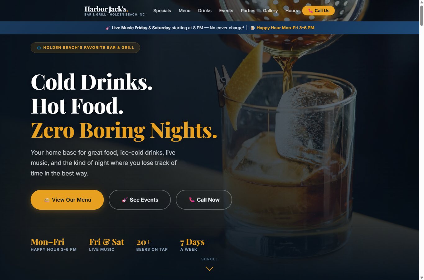 Screenshot of the Harbor Jack's website demo by Fred's Web